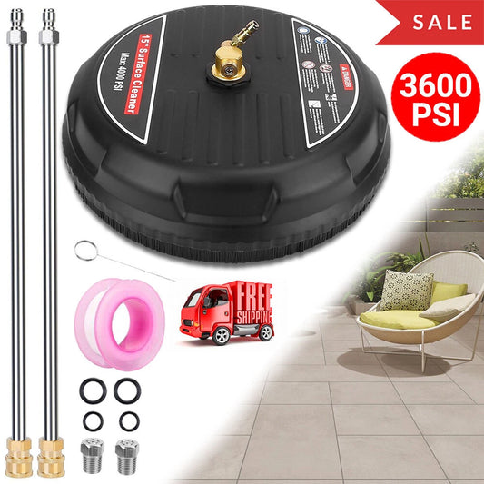 4000PSI 15" Pressure Washer Surface Cleaner w/ 2 Extension Wand Quick Connect