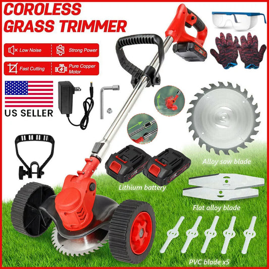 Cordless String Trimmer, Edger WeedWhacker Grass Eater Lawn Cutter w/2* Battery