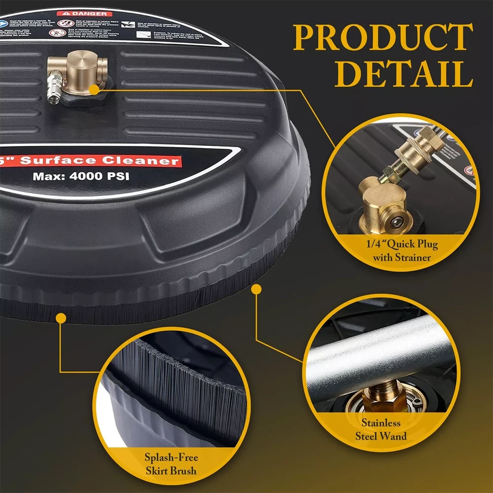 15 Inch Pressure Washer Surface Cleaner 4000PSI Power Washer Attachment for Deck