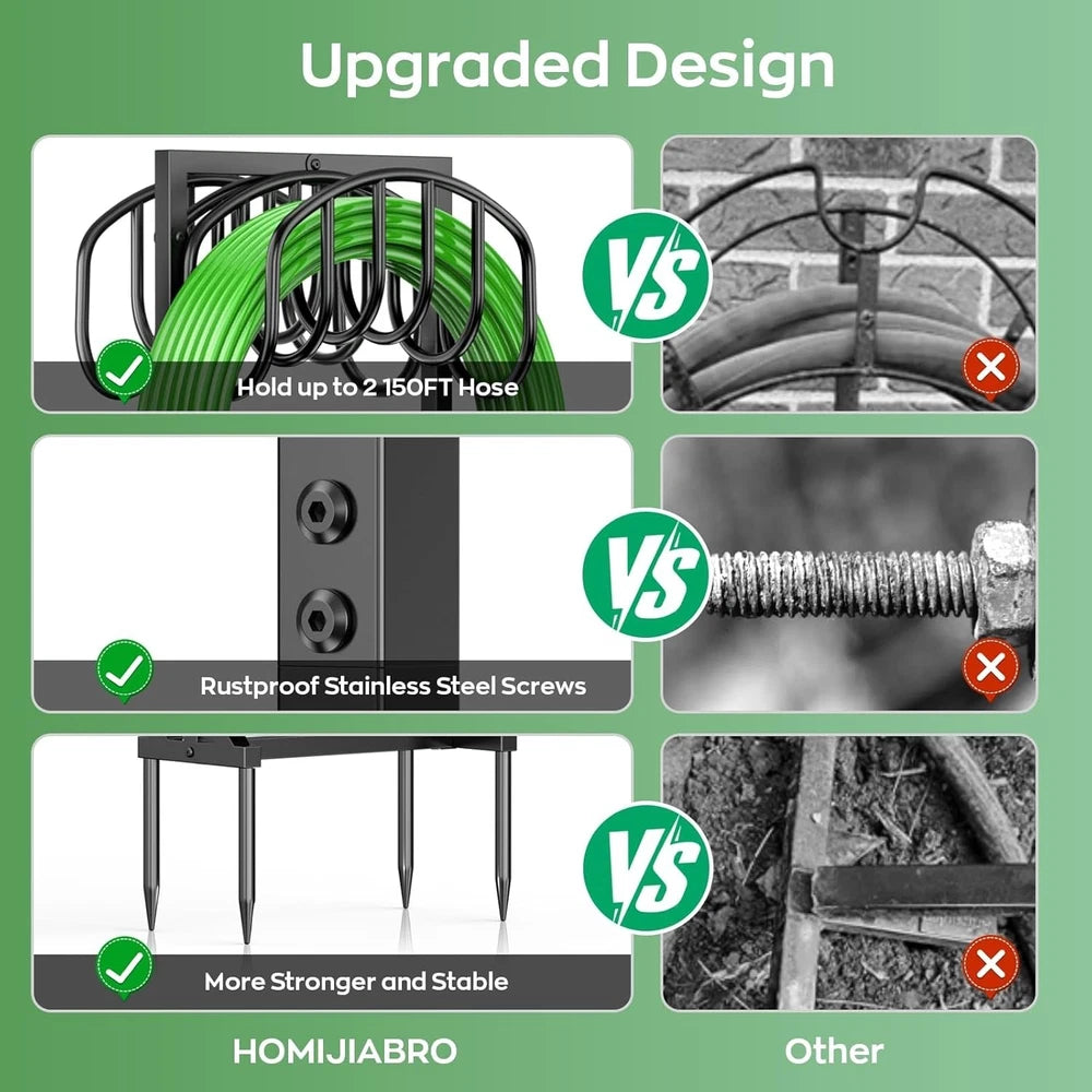 Garden Water Hose Holder Holds 2 * 150Ft Hoses, Heavy-Duty Metal Freestanding...