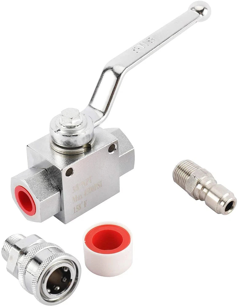 Steel High Pressure Washer Ball Valve Kit, 3/8 Inch Quick Connect 4500 PSI
