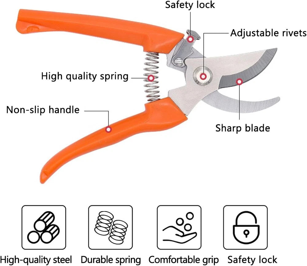 2 Garden Pruning Shears 7" Inch Gardening Scissors Clippers Flower Tools Plants