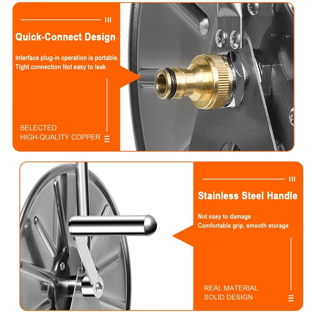 Garden Water Hose Reel Rack Stainless Steel Water Pipe Storage Wall Mount Stand