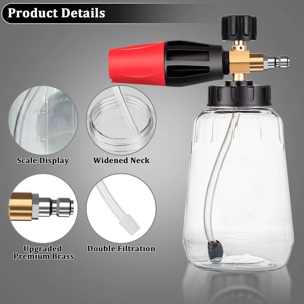 1/4” Pressure Washer Foam Cannon with Dual-Connector Double Tip Attachment USA