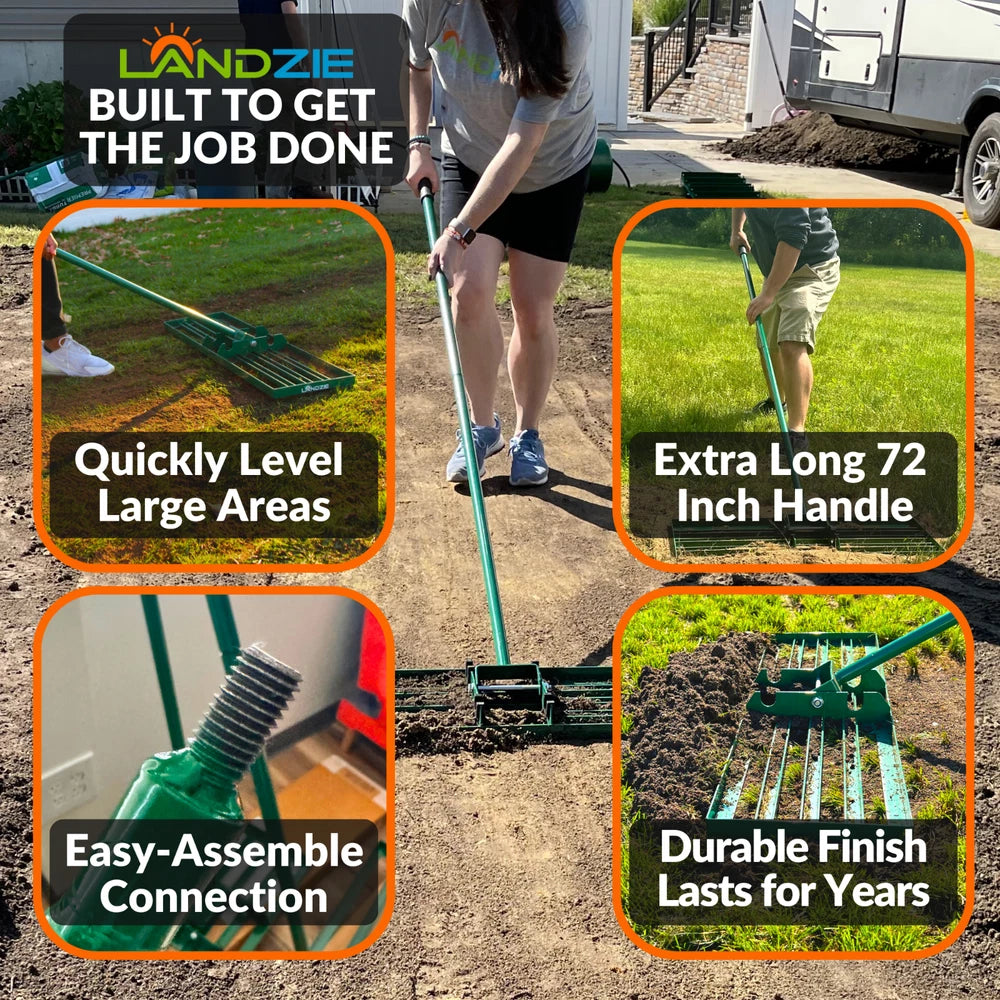 Landzie Lawn Leveling Rake - 24 Inch Lawn Care Yard, and Garden Leveler Rake