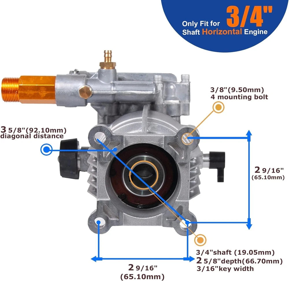 TOOLCY 3100 PSI High Pressure Washer Pump 3/4" Shaft Horizontal 2.5 GPM