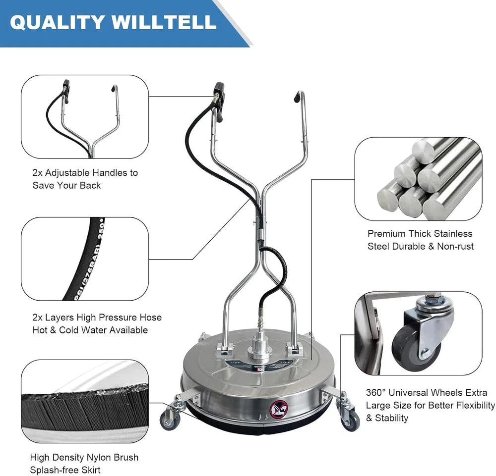 20" Pressure Washer Surface Cleaner Stainless Steel Dual Handle Surface Cleaner