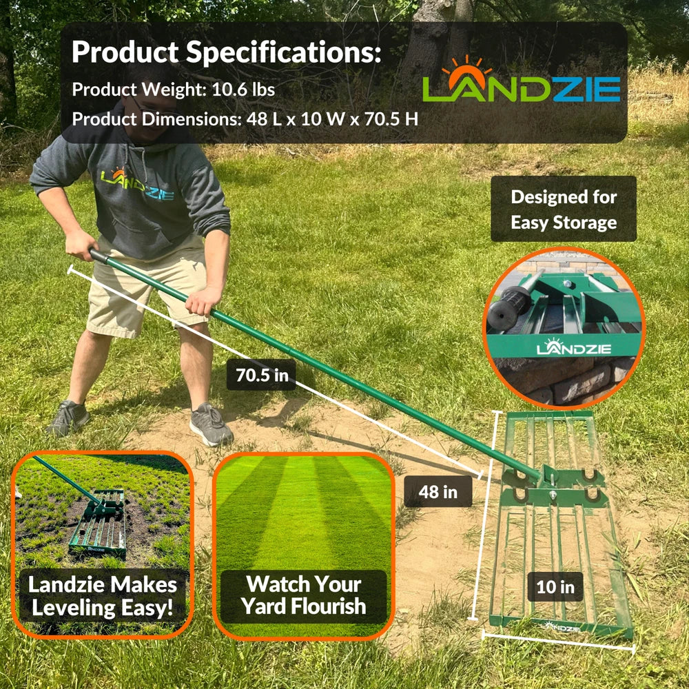 Landzie Lawn Leveling Rake - 24 Inch Lawn Care Yard, and Garden Leveler Rake