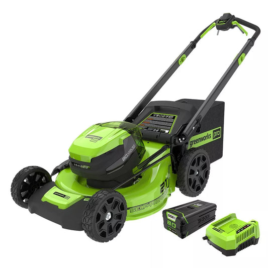 Greenworks 80V 21 inch Self-Propelled Mower w/ 4Ah + 2Ah Battery & Rapid Charger